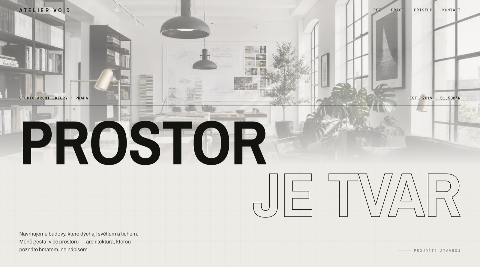 Autorský minimalistický koncept webu pro architektonický Atelier Void